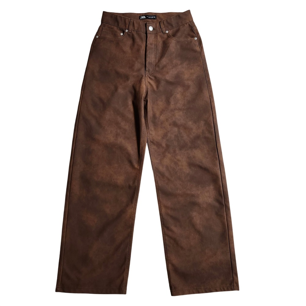 Zara Womens Brown Faux Suede Wide Leg High Rise Pants Size Small 5030/509/700